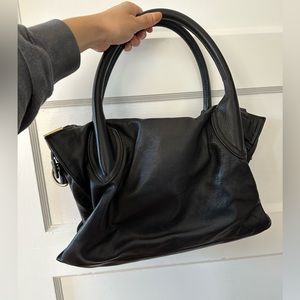 Womens Foley + Corinna Black Leather Framed Satchel Handbag *